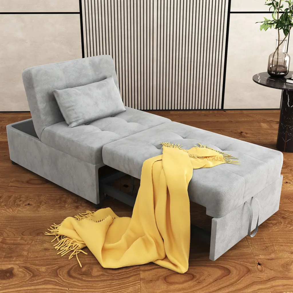 Giratree 4 1 Multi-Function Folding Velvet Sleeper Sofa Bed Ottoman