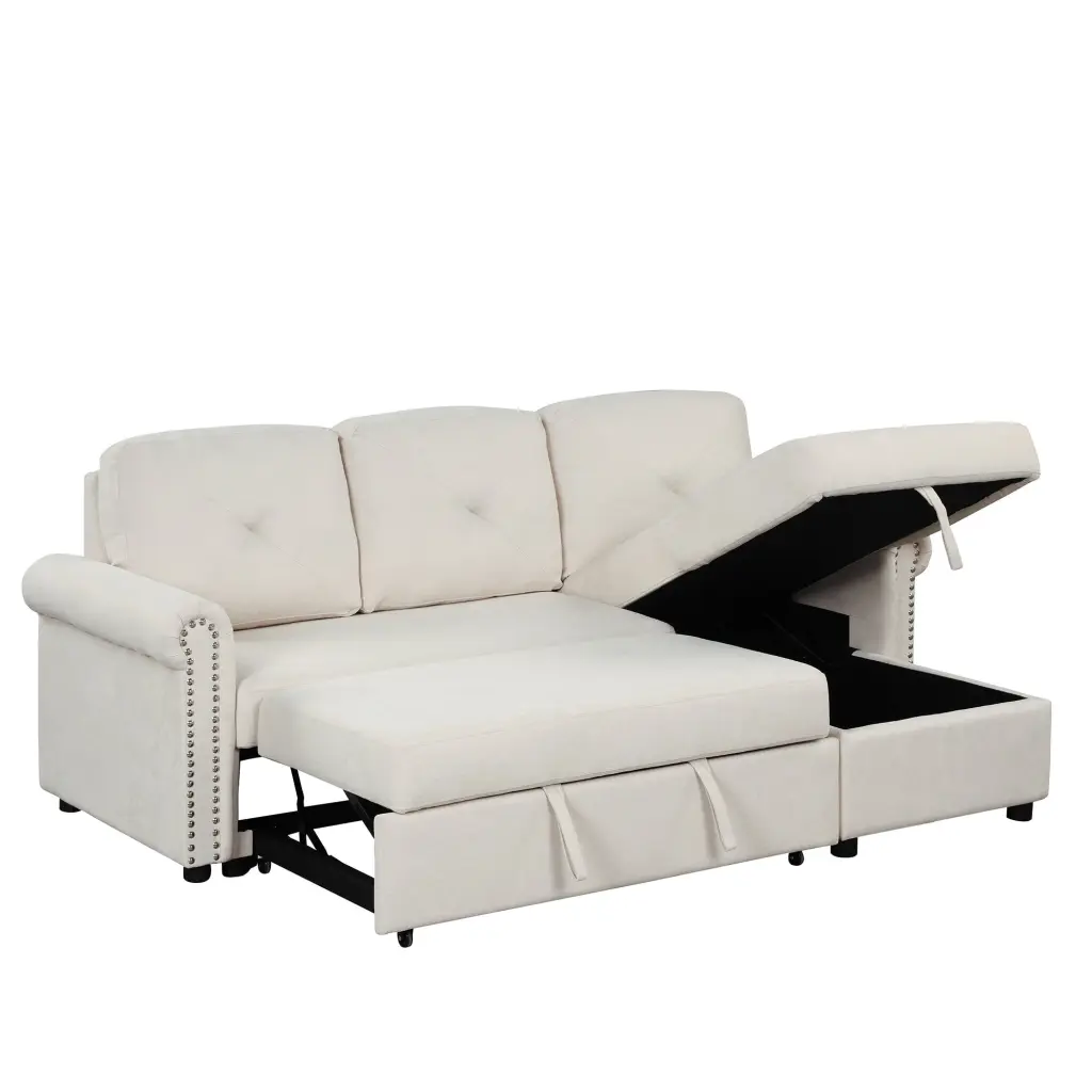 Otto Convertible Sleeper Sofa Bed Storage - Beige Fabric Sofa Go Green Woods