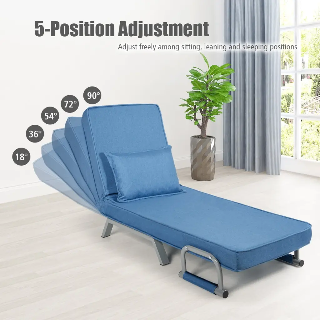 Gymax 5 Sofa Chair Position Convertible Folding Sleeper Bed Pillow Blue