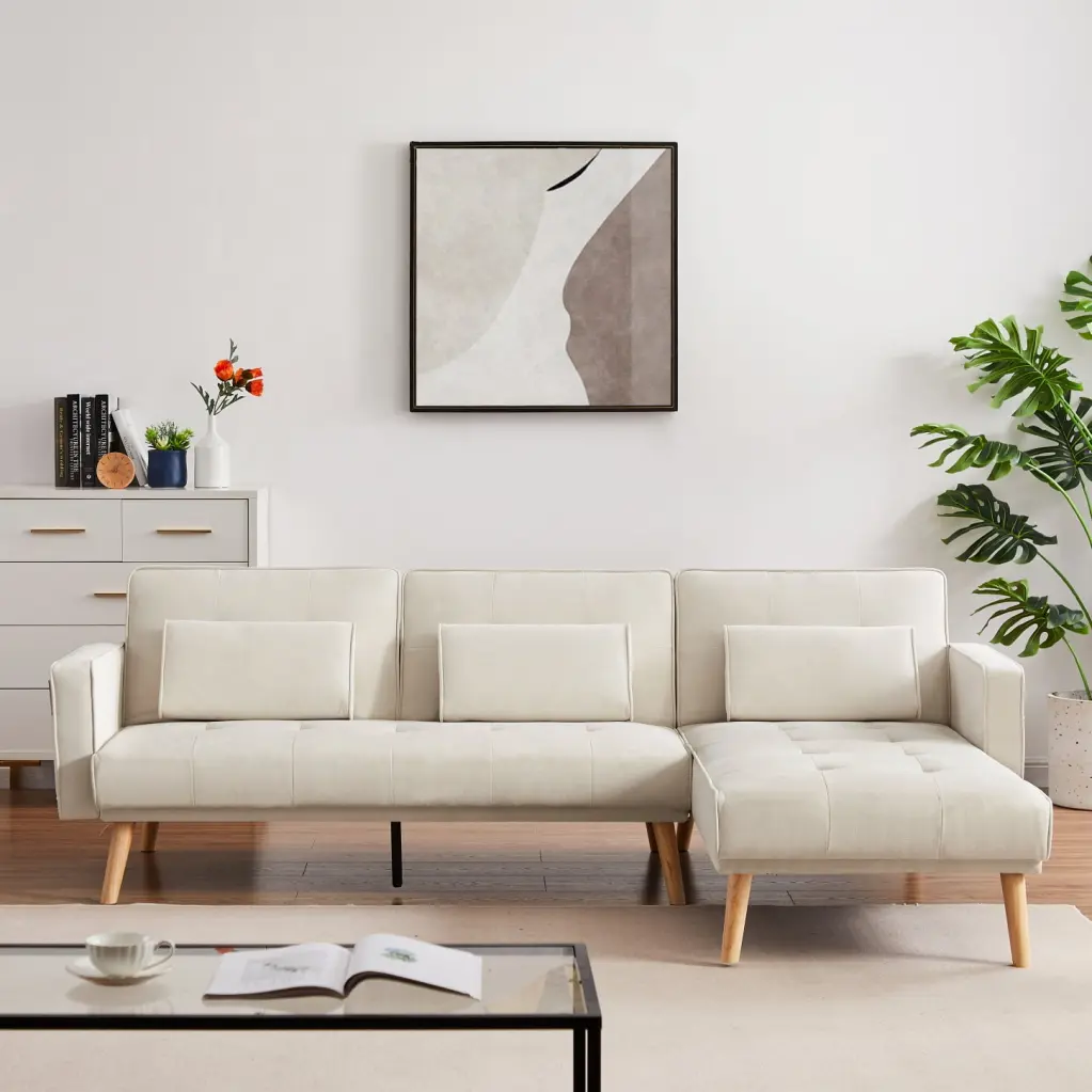 Ivory Linen Convertible Sectional Sofa Sleeper Storage Organizer Bag Living Room HATNOKIL