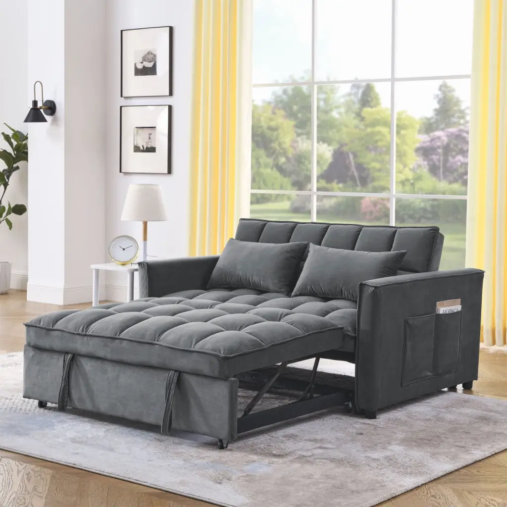 Velvet Sleeper Sofa 3--1 Convertible Recliner Bed Sectional Adjustable Backrest HATNOKIL