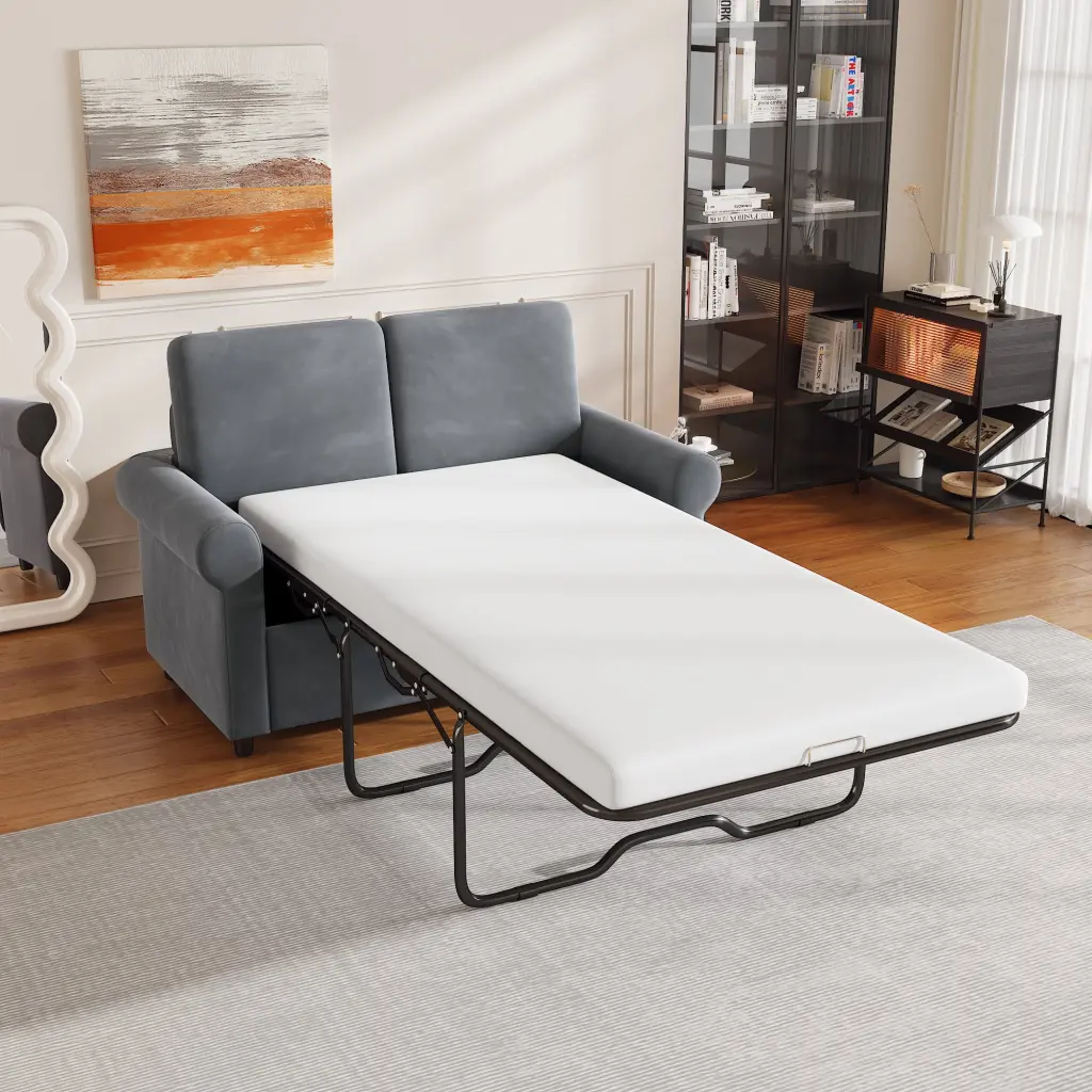 Homiyad 57.4 Pull Out Sofa Bed Twin Size Mattress Pad and USB Ports