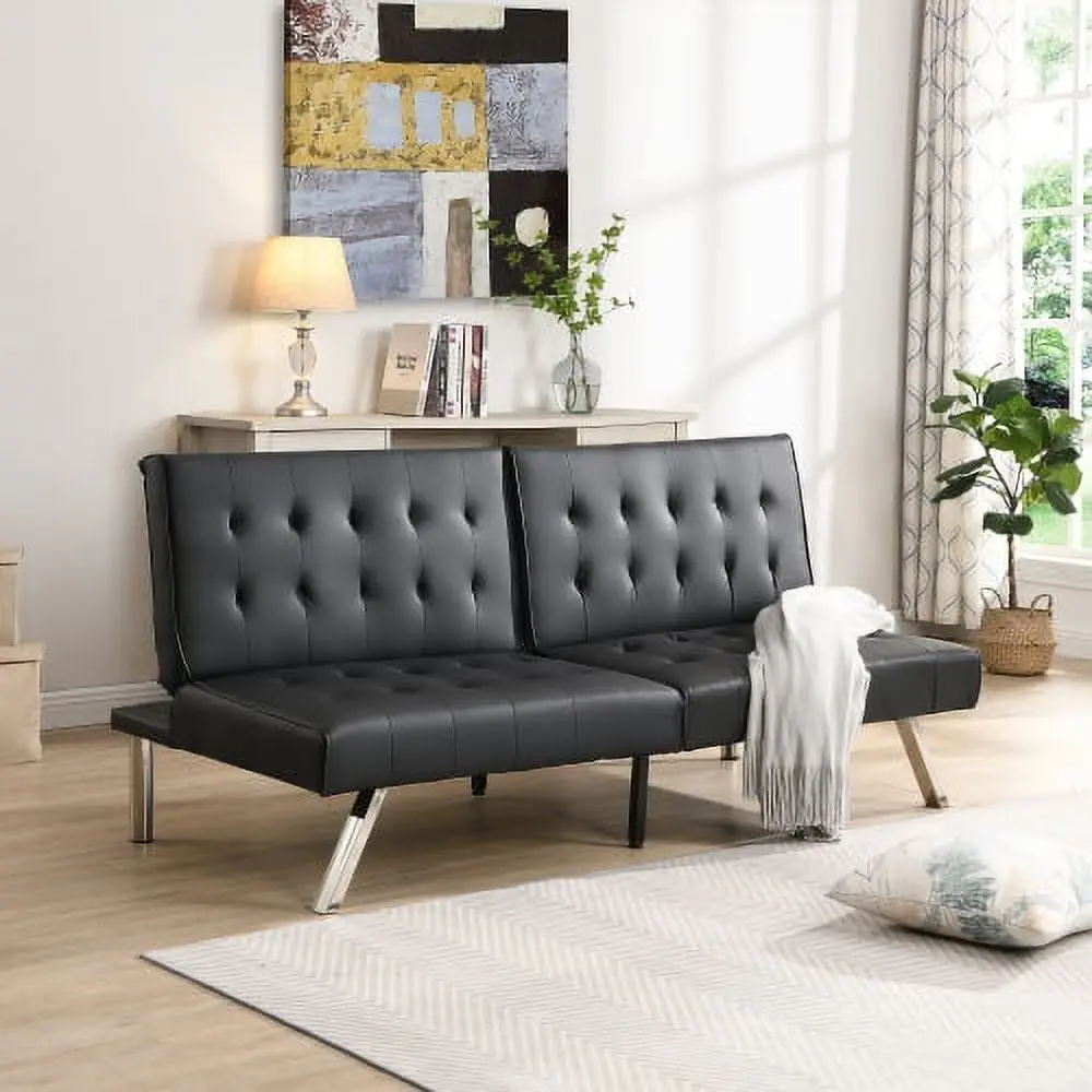 Black PVC Leather Sofa Bed Hypeshops