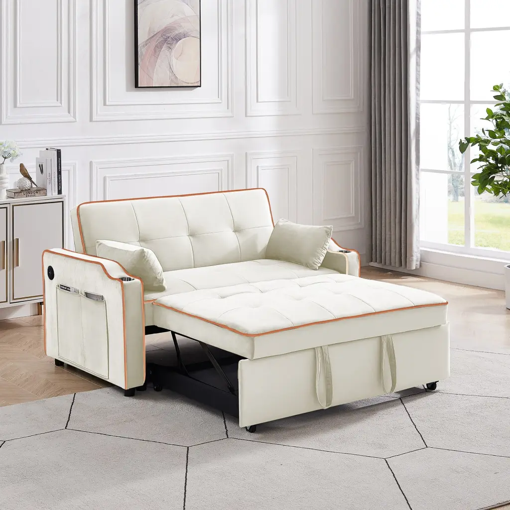 IbayNawi 3 1 Convertible Sleeper Sofa Bed Cupholders and USB Ports - Beige