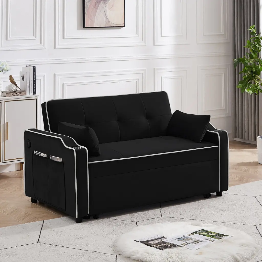 IbayNawi 3 1 Convertible Sofa Bed Cupholders and USB Ports - Black