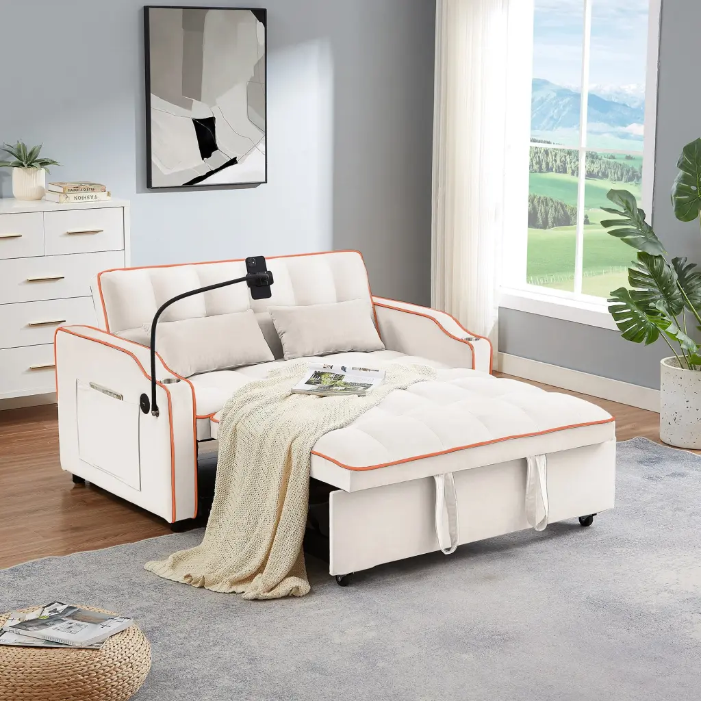 IbayNawi Loveseat Sleeper Sofa Bed 3 1 Pillows and Storage Pockets Beige