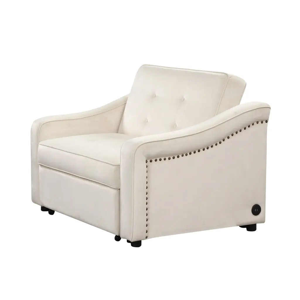50.6 Convertible Sleeper Sofa Bed Dual USB Ports Cream White IM Lashes