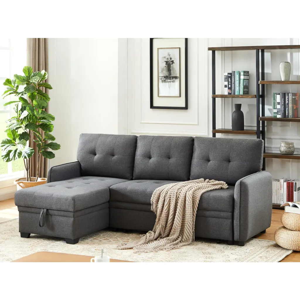 Infini Reversible Fabric Sleeper Sofa Storage Chaise Set Dark Gray Infini Furnishings
