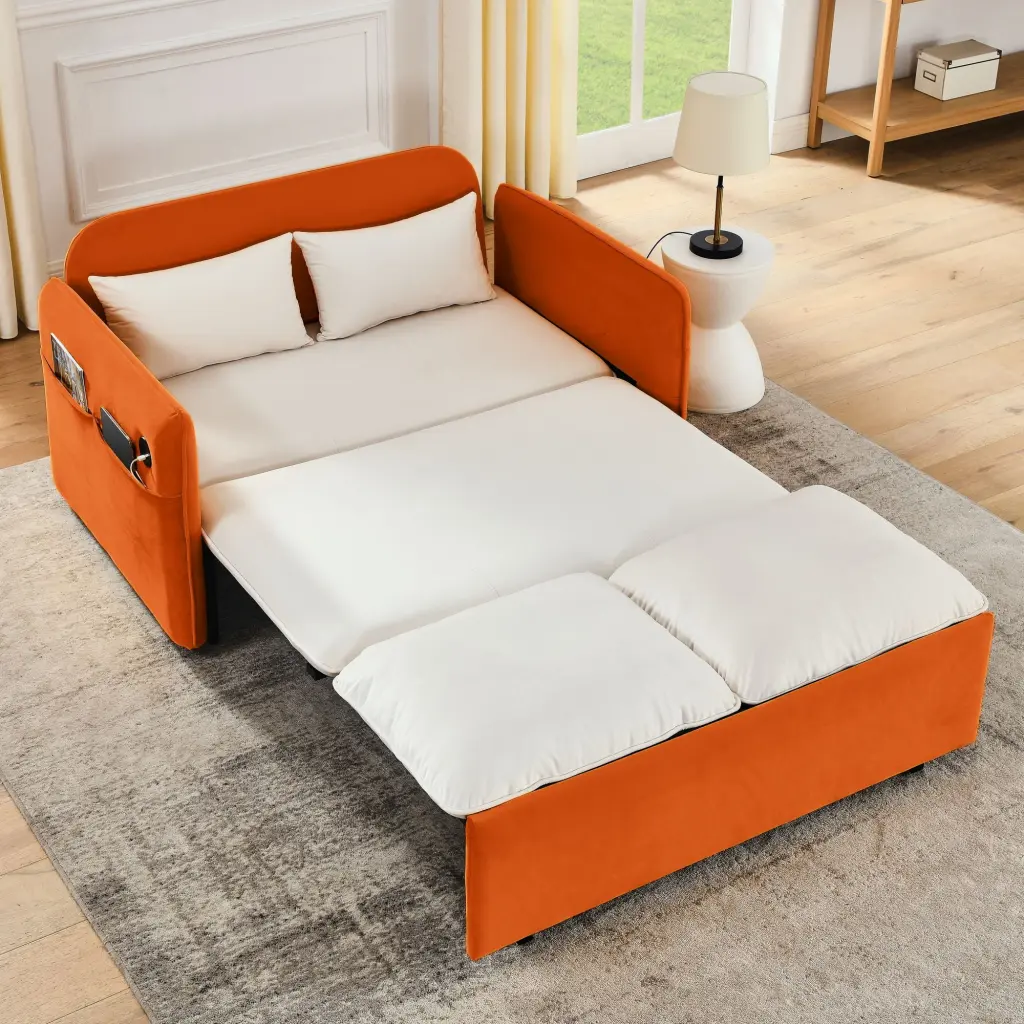 53'' Modern Convertible Sofa Bed USB Power Port and Removable Armrests Jamini