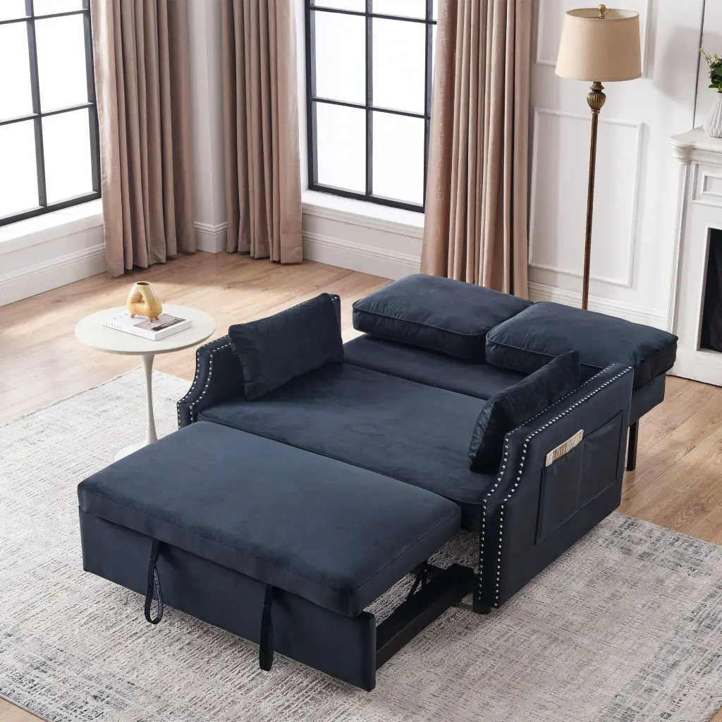 50'' Velvet Upholstered Sleeper Sofa Bed Side Storage Pockets Jamini
