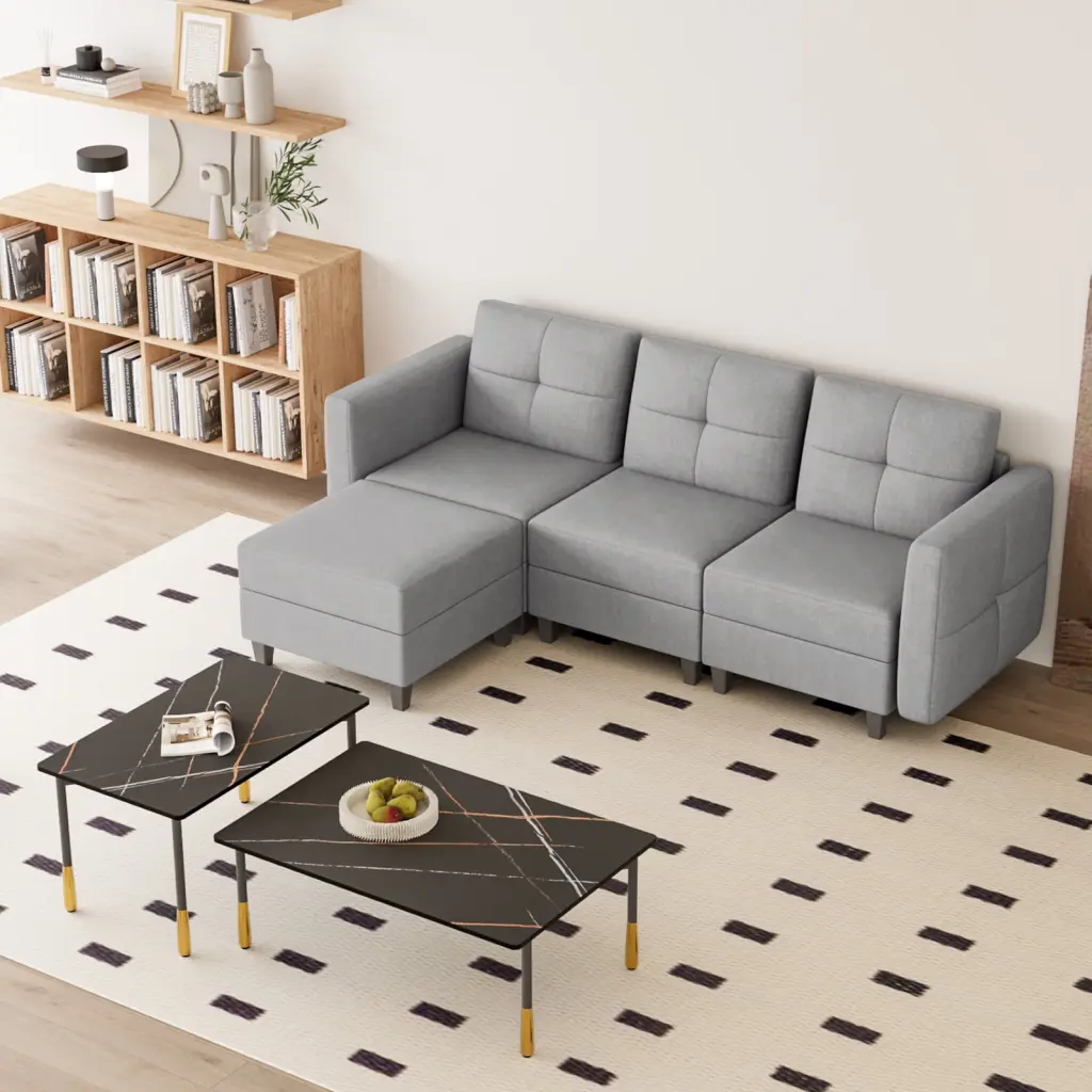 35H Modular Sectional Sofa Storage and Reversible Ottomans Gray Apartment Sleeper Sofa Bed Living Room Jiexi