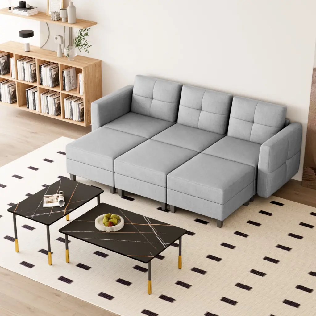 35H Modular Sectional Sofa Storage and Reversible Ottomans Gray Sleeper Sofa Bed Jiexi