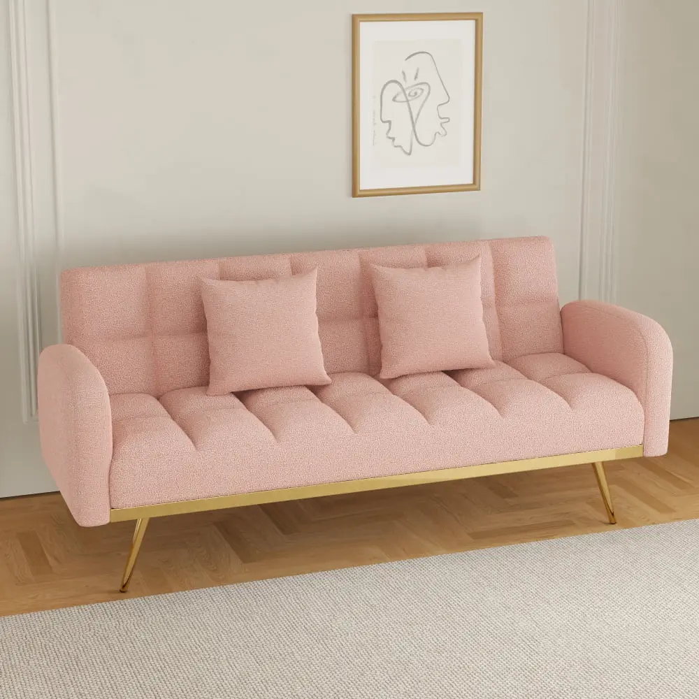 69 inch Convertible Sofa Bed 3 Gear Adjustable Sofa and 2 Throw Pillows 2 1 Sleeper Sofa Bed Kojooin