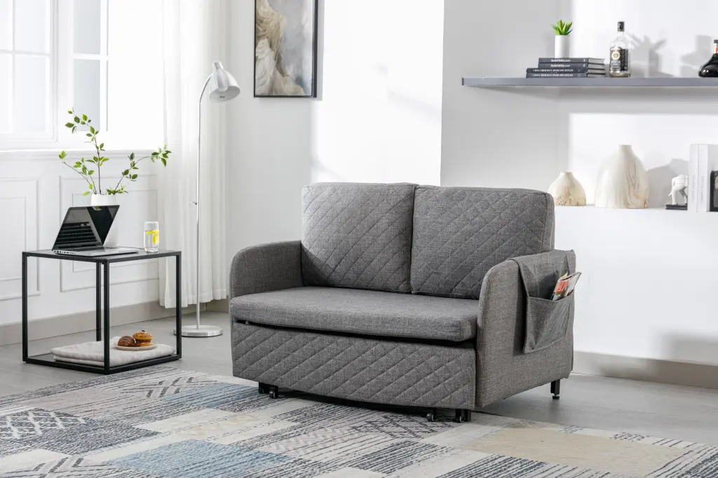 Convertible Sleeper Sofa Bed Headboard and Side Pockets - Modern Velvet Loveseat Leadbon