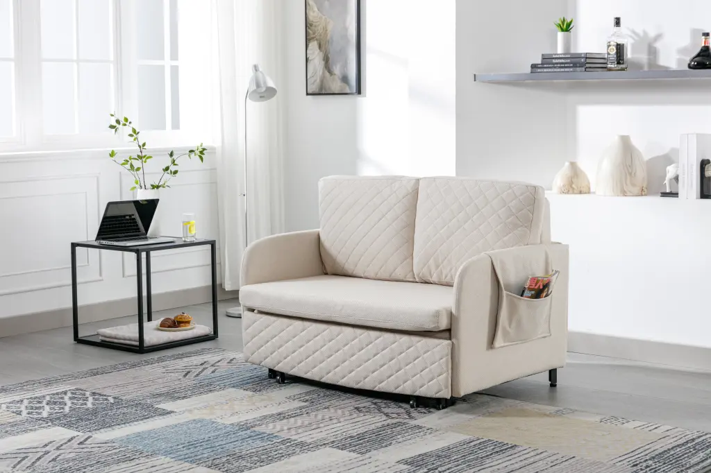 Convertible Sleeper Sofa Bed Modern Velvet Loveseat Couch Pull Out Bed and Headboard Leadbon