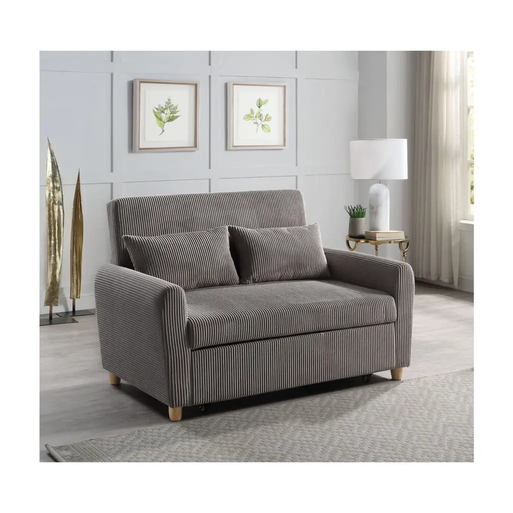 Justine 54 Brown Corduroy Fabric Convertible Sleeper Loveseat Lilola Home