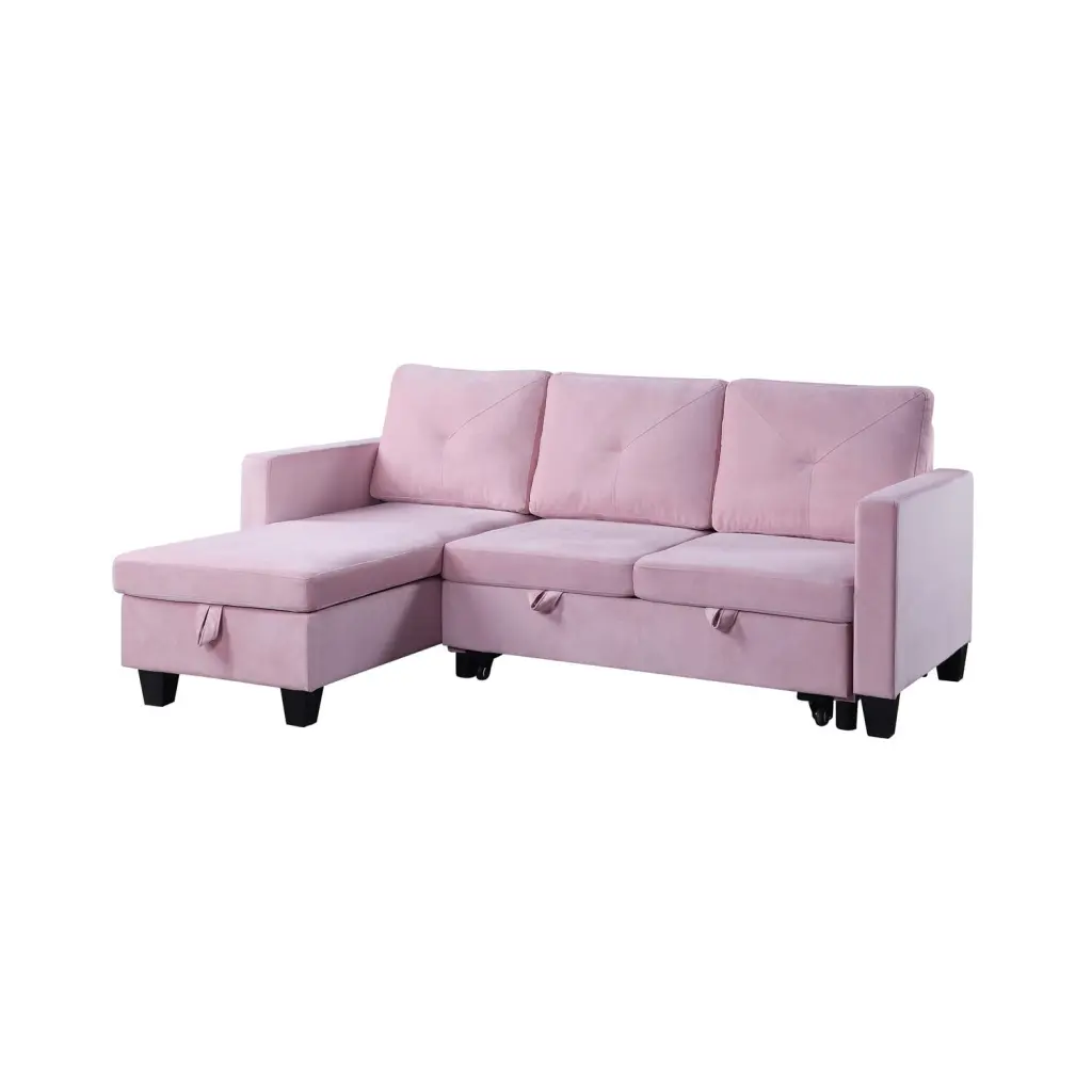 Lilola Home Nova Velvet Reversible Sleeper Sectional Storage Pink