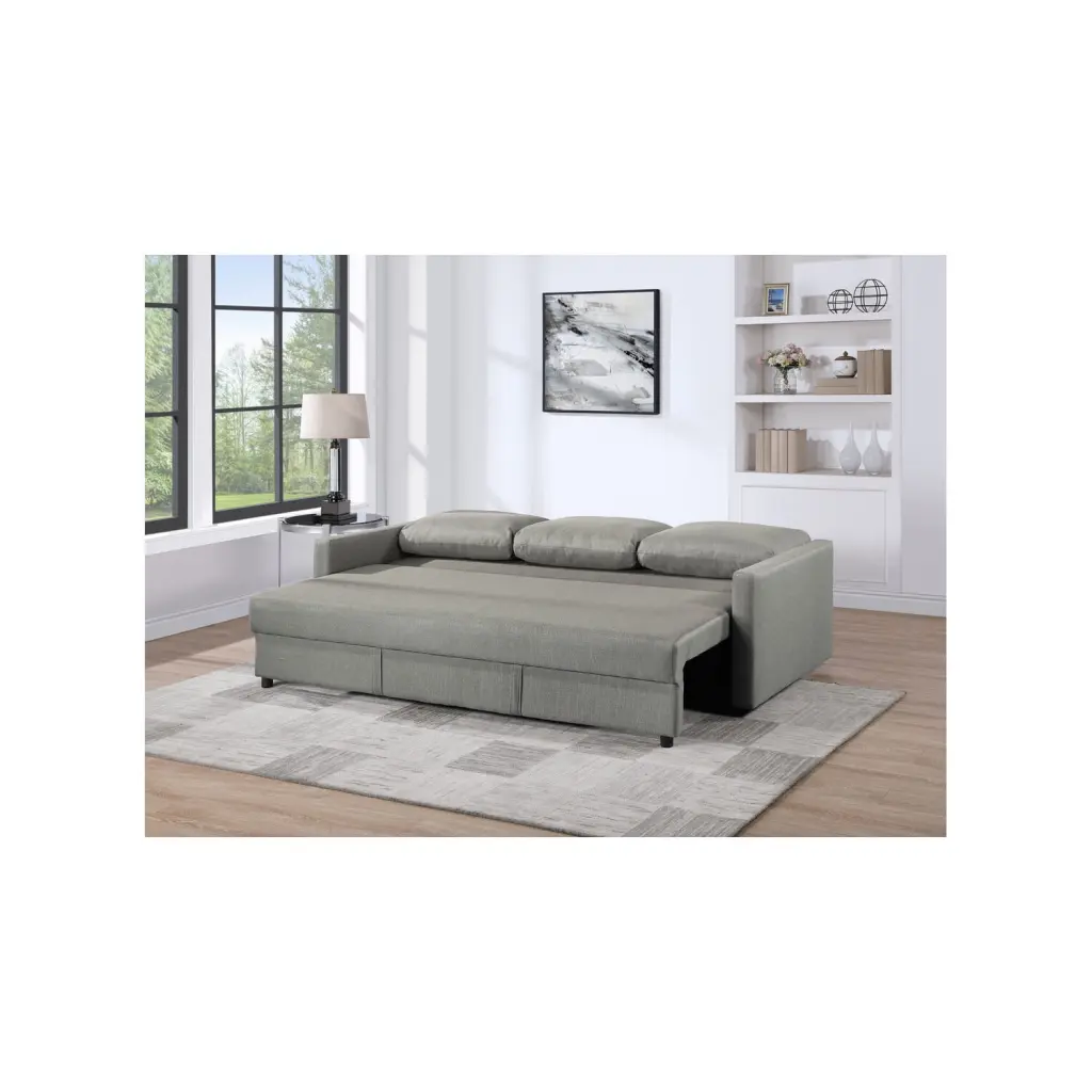 Odette 88.5W Gray Linen Convertible Sleeper Sofa Storage Lilola Home