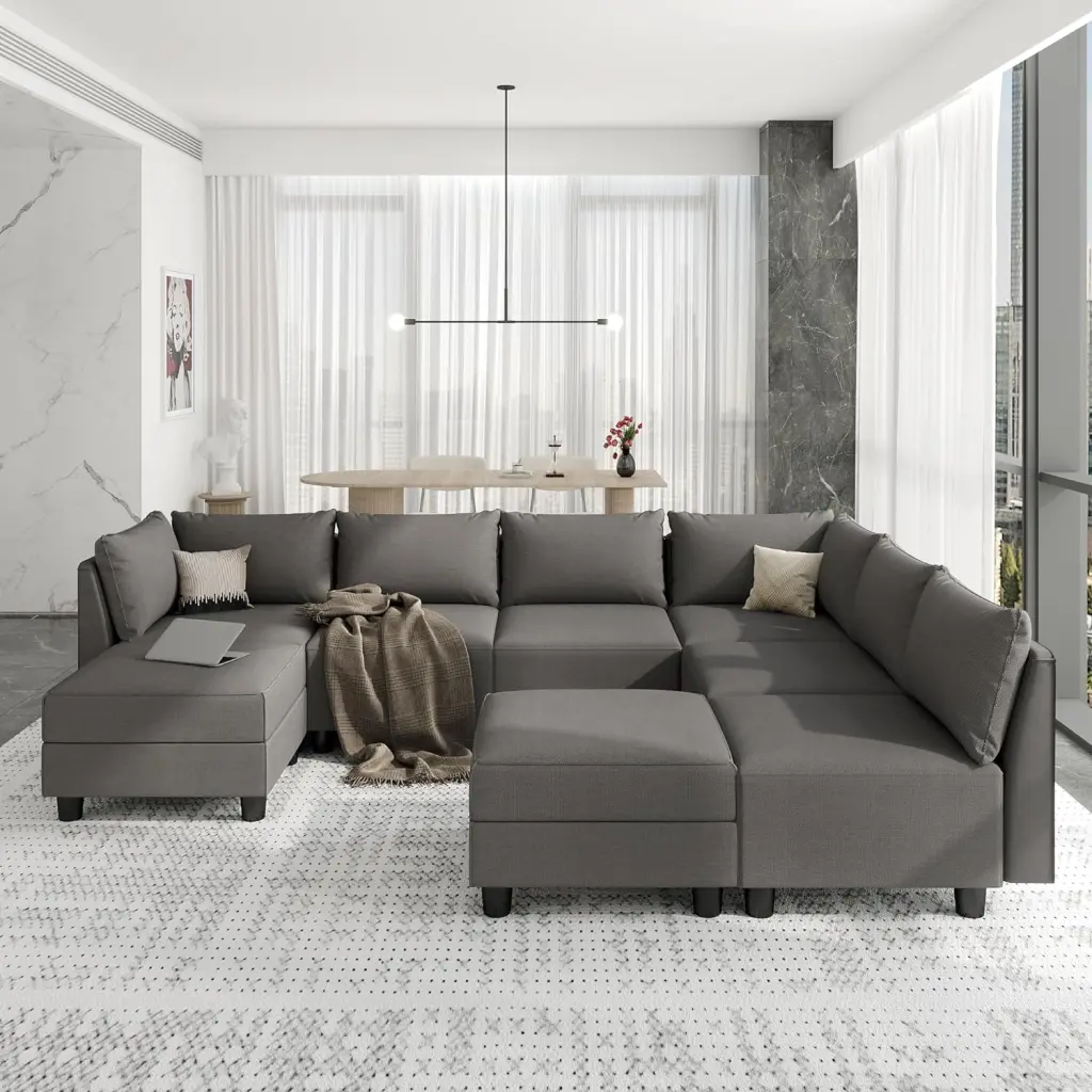 Oversized Modular Sectional Sleeper Sofa Convertible U Shaped Sofa 6 Deep Seats and 2 Storage Ottomans Dark Grey LLappuil