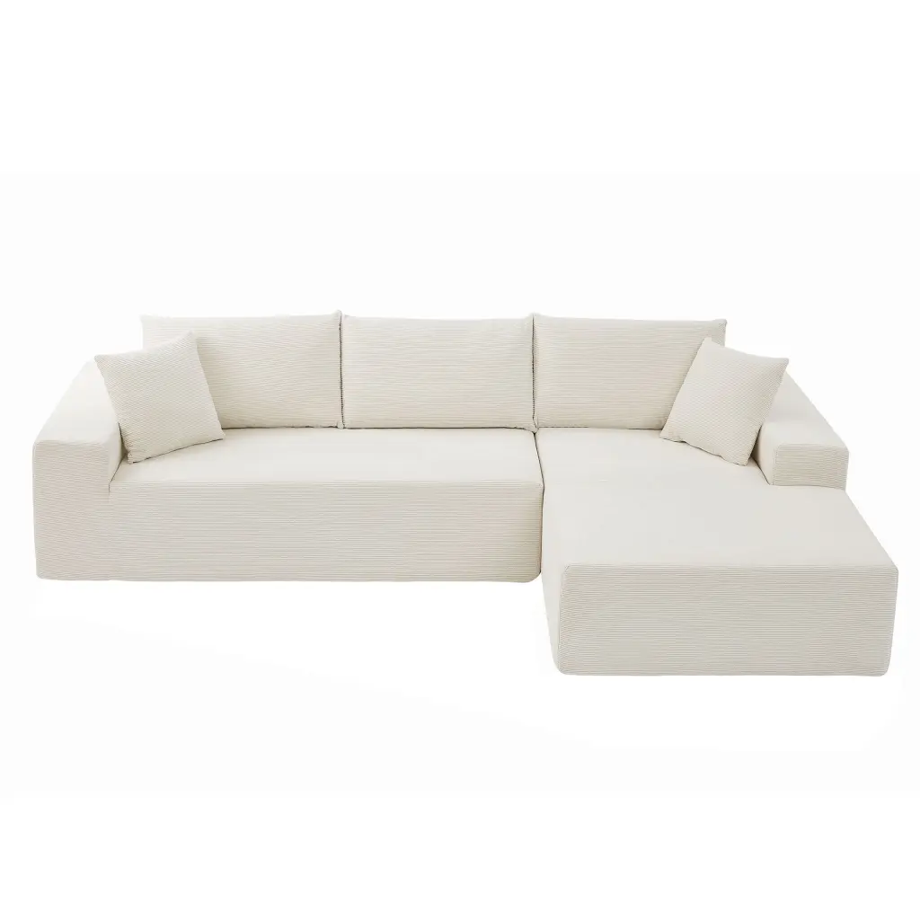 Beige Modular Sectional Living Room Sofa Set L Shaped Minimalist Sleeper Couch Premium Polyester Fabric LMing