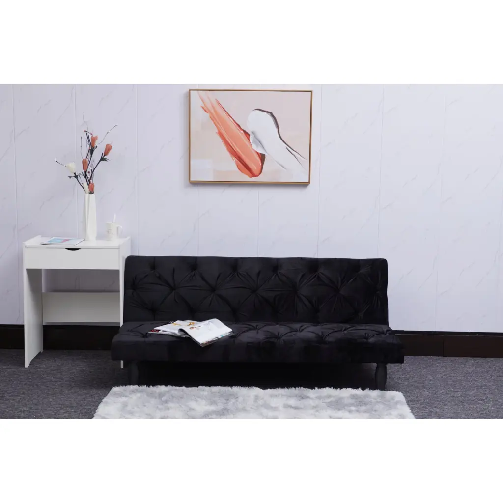 66 Black Velvet Sofa Bed Convertible Family Living Room Apartment Bedroom Miekor
