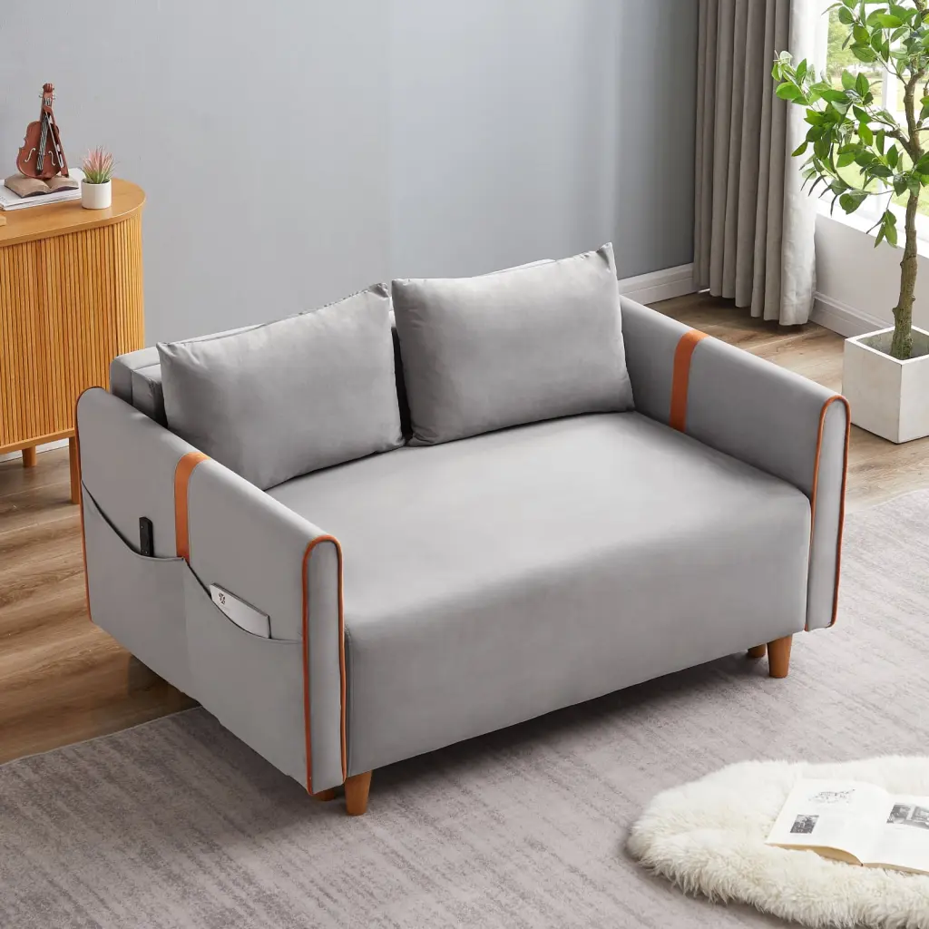 Miekor Furniture Convertible Gray Velvet Sleeper Sofa Storage