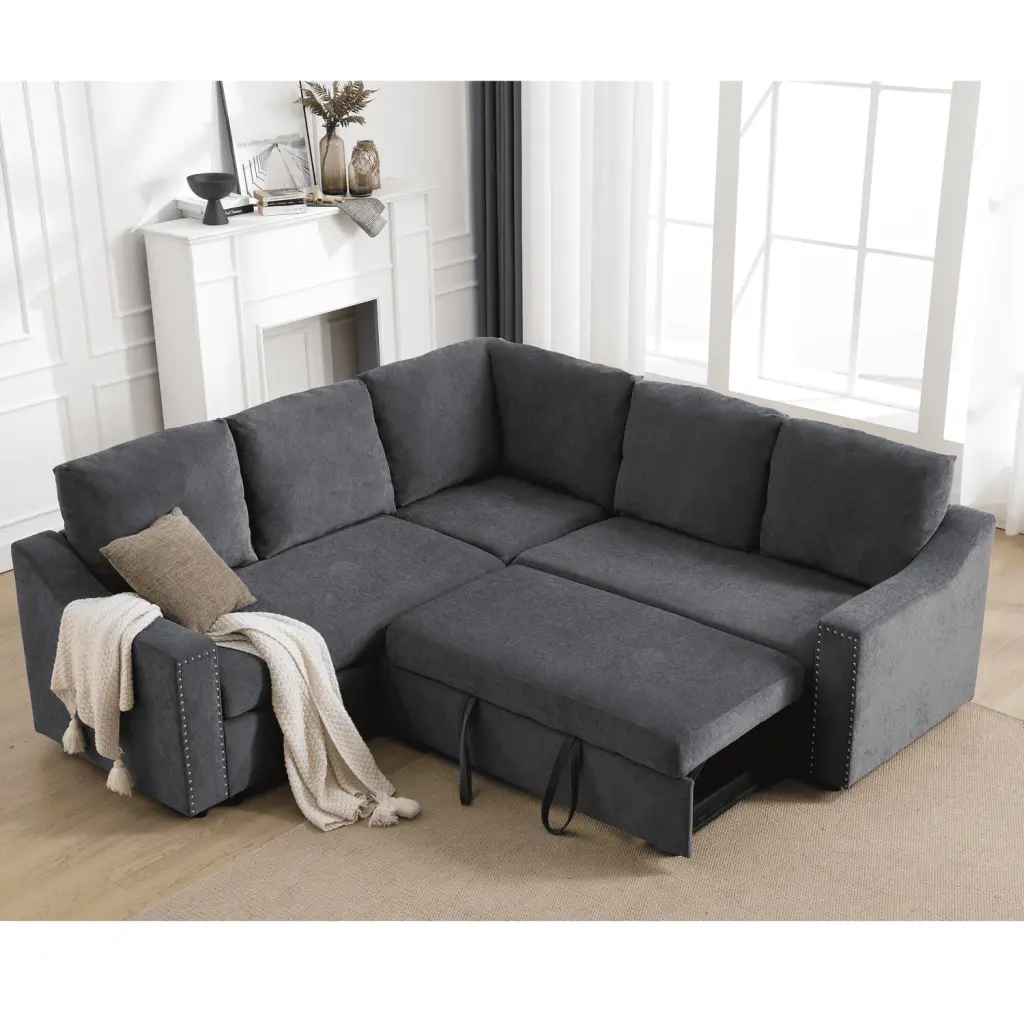 Miekor Furniture L-Shaped Sofa Pull-Out Bed and Corner Seat Gray