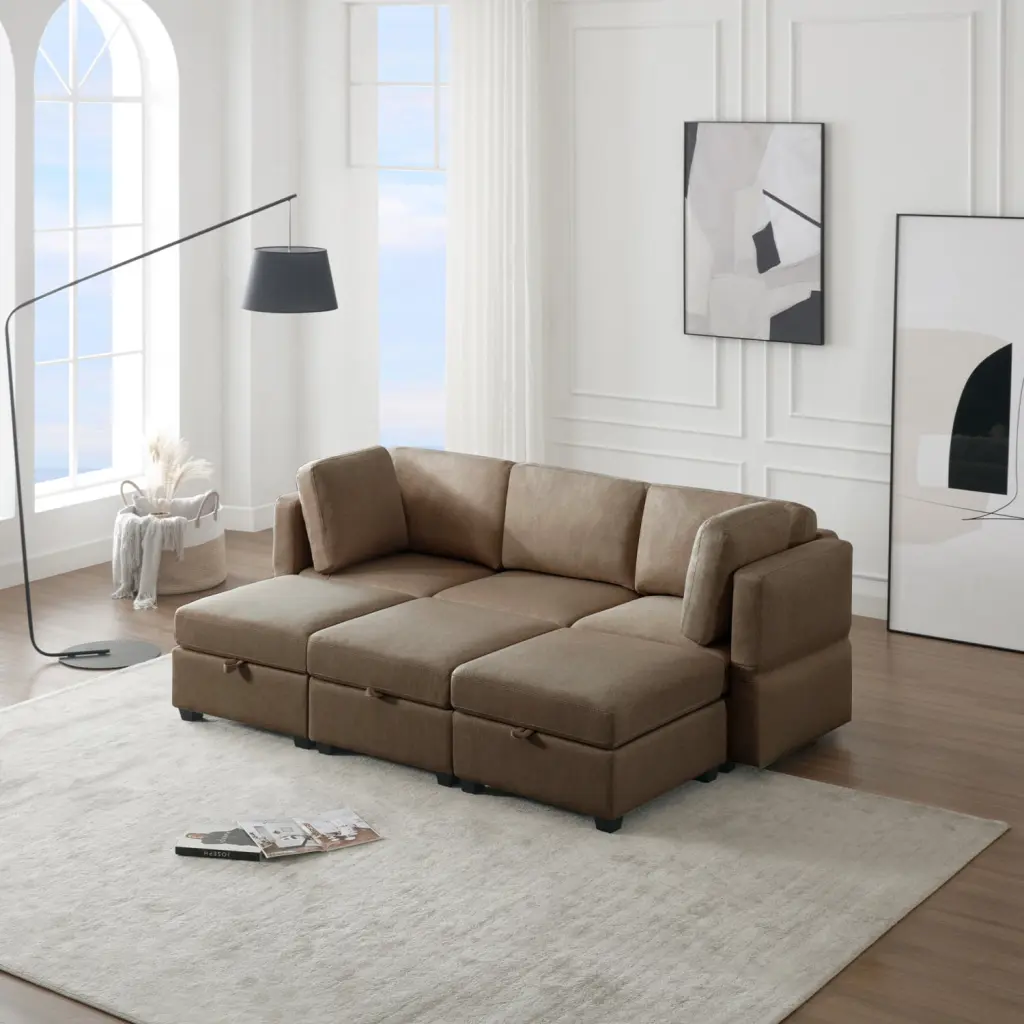 Miekor Furniture Modular Sectional Sofa Couch Bed Storage 6 Seater Brown