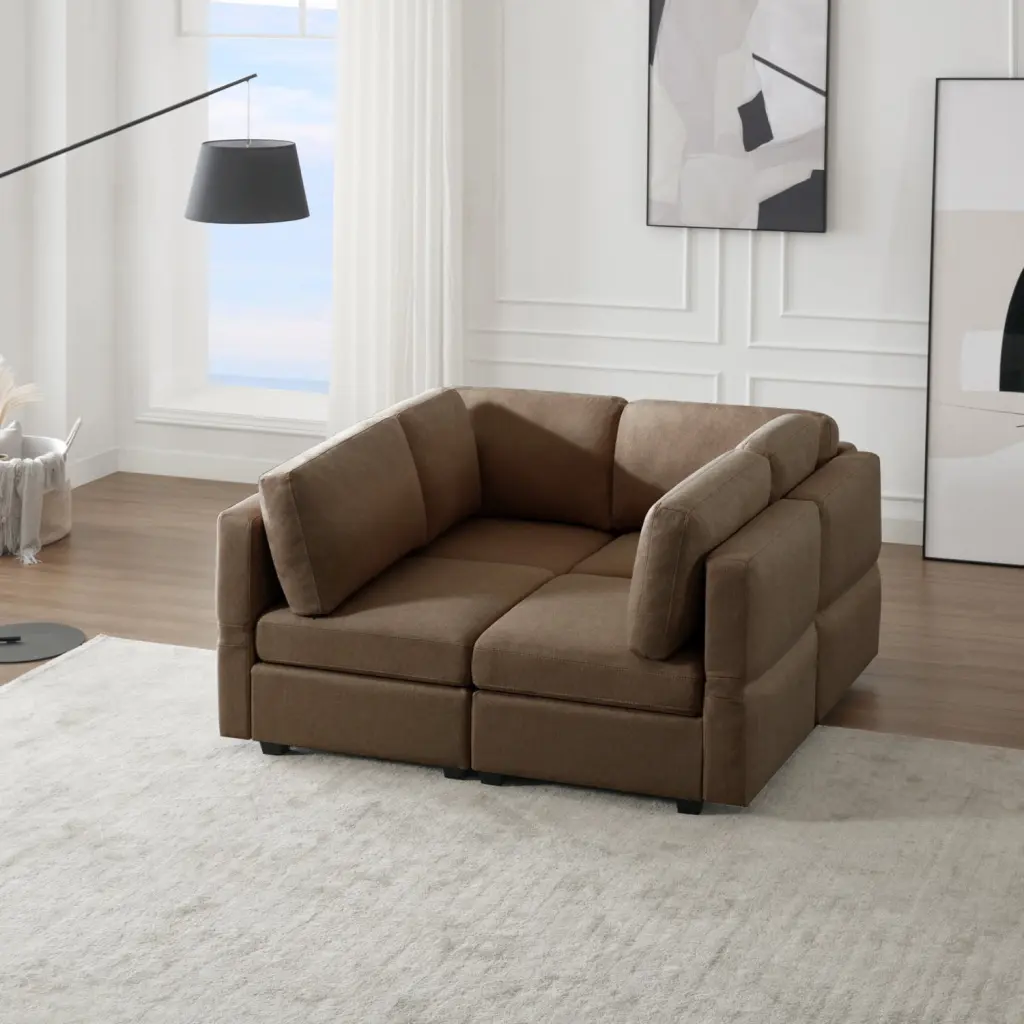 Miekor Furniture 4 Seat Sofa Bed Adjustable Arms Backs Brown Space Saving Sofa Sleeper