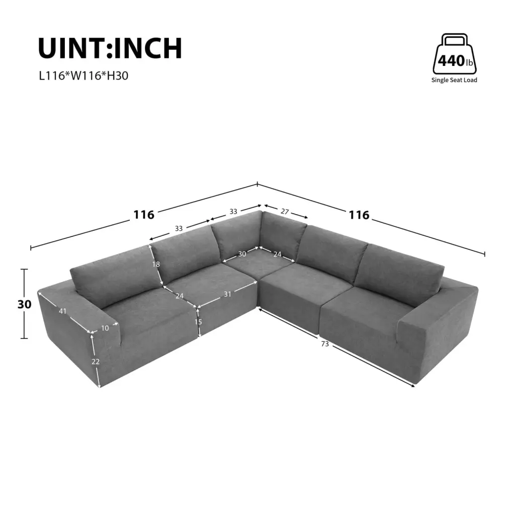 Miekor Modular L Shaped Sectional Sofa Luxury Floor Couch Set Foam-Filled Sleeper Sofa Bed