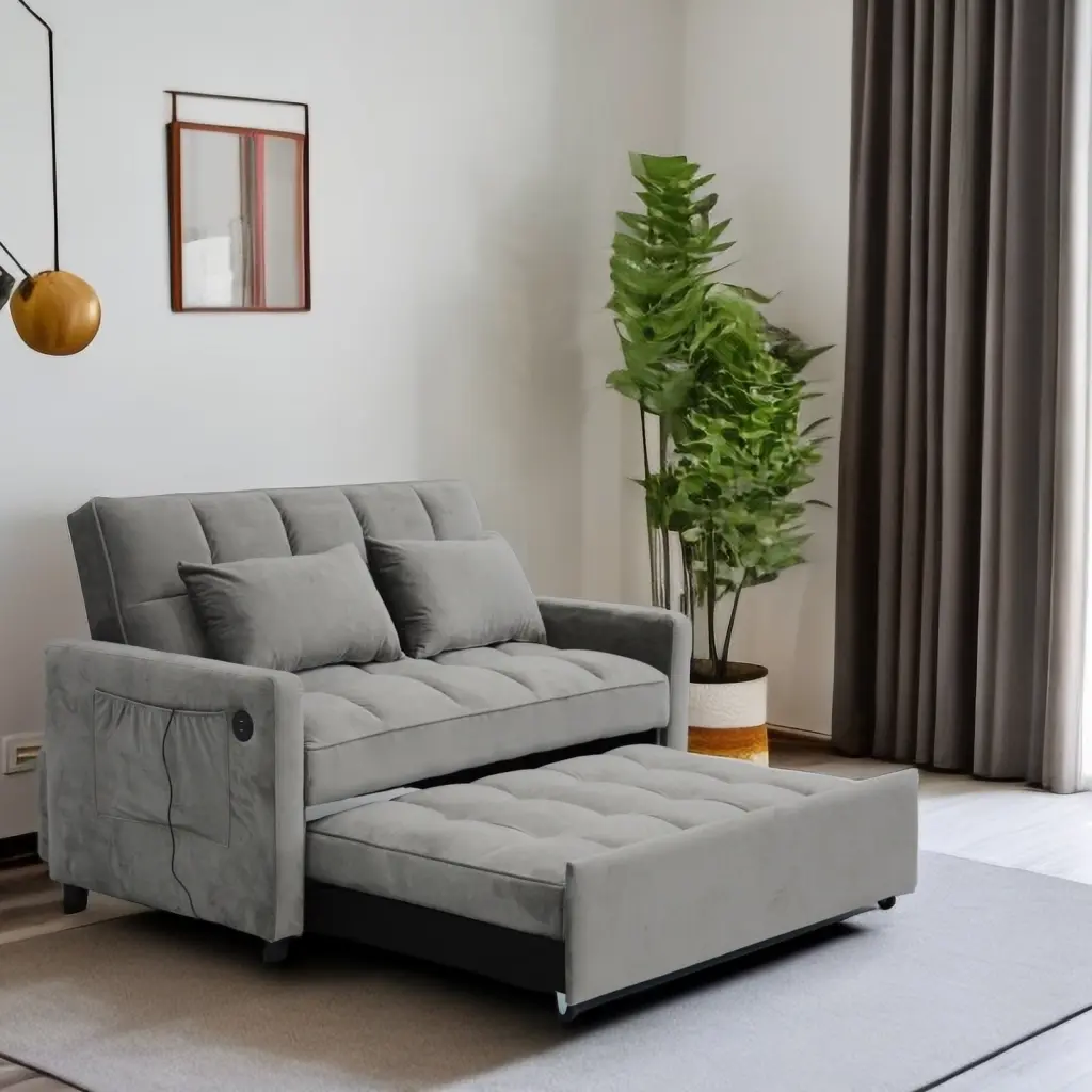 Miekor Plush Velvet Two Seater Sofa Bed Storage Multi-Functional Livingroom Sleeper Sofa USB Charge