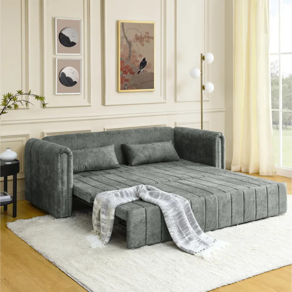 Miekor 3 1 Pull-Out Bed Sleeper - Modern Upholstered 3 Seats Lounge Sofa Drawers
