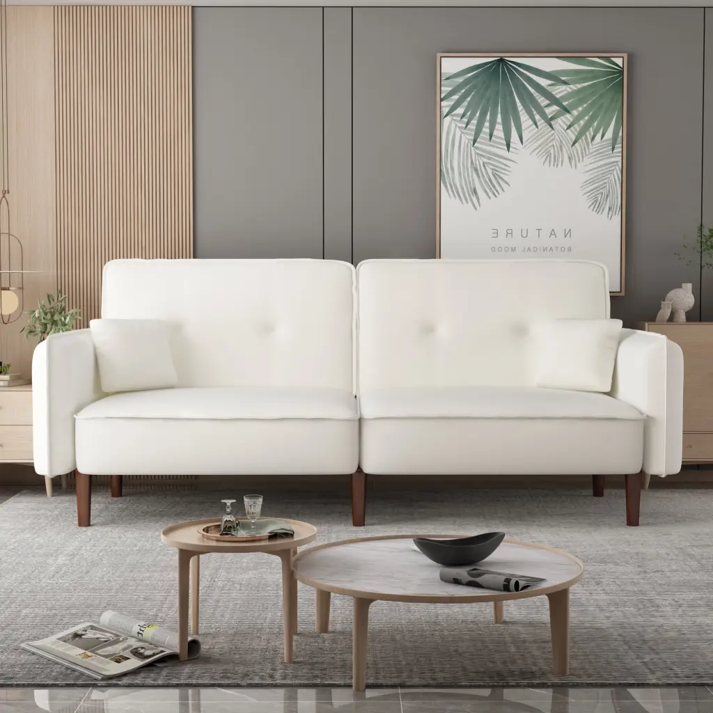 Sofa Bed White Cotton Linen Fabric - Modern Sleeper Sofa Small Spaces Miekor