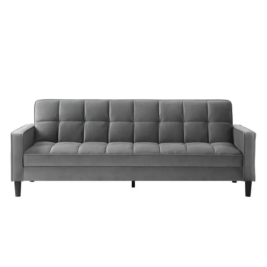 Pemberly Row Modern Velvet Convertible Sleeper Sofa Gray - Fabric Sofa Bed