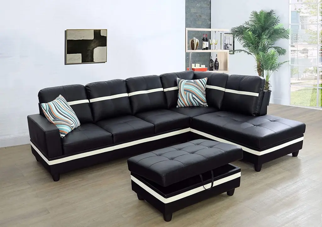 PonLiving Furniture Pappas 103.5 Inch Sleeper Sectional Storage Ottoman Right Left Hand Facing Leather Upholstered Pon Liv...