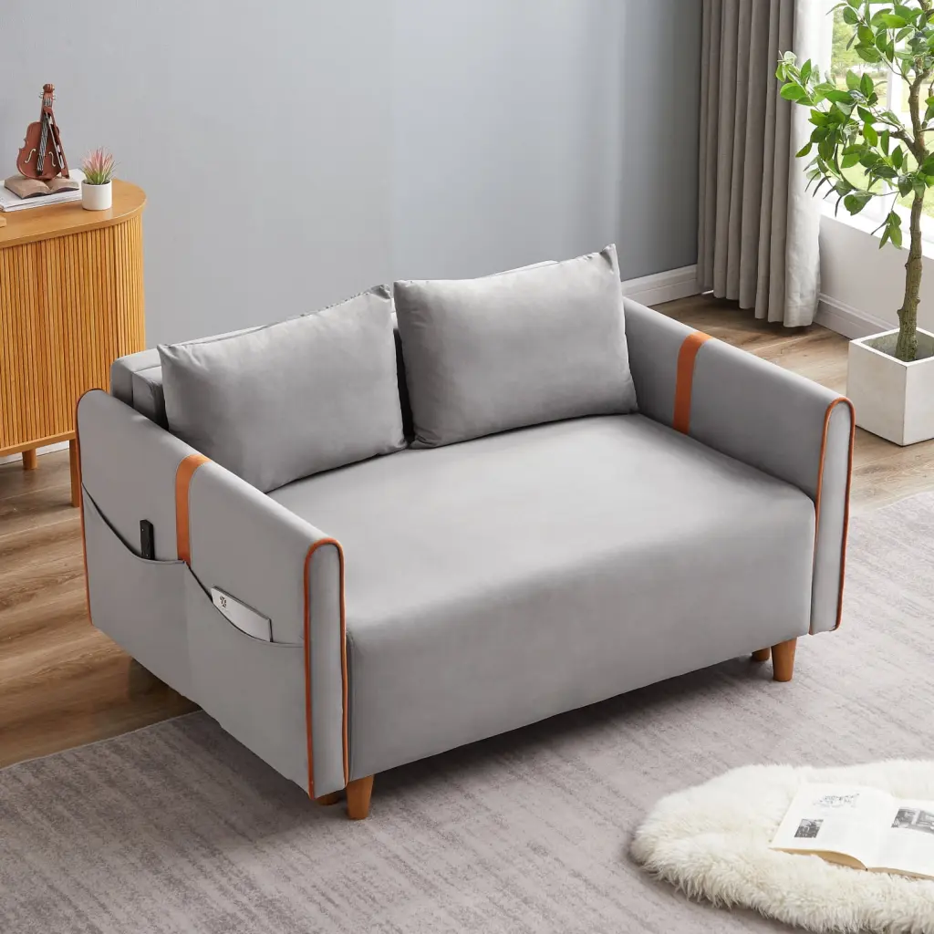 Chic Gray Velvet Sleeper Sofa Storage Convertible Comfortable Sofabed Living Room or Bedroom Ponnky