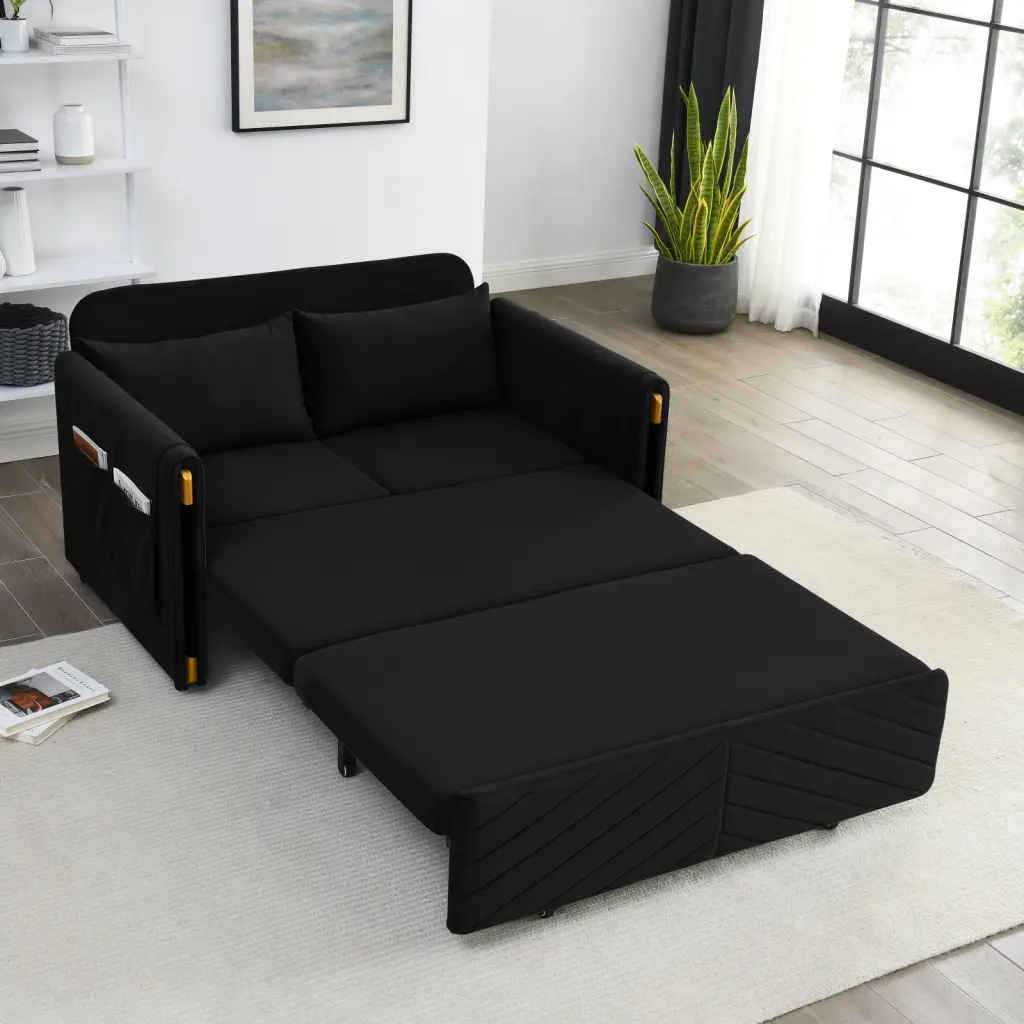 MH 54 Modern Convertible Sofa Bed - Velvet Loveseat Pull Out Bed and Adjustable Backrest Ponnky