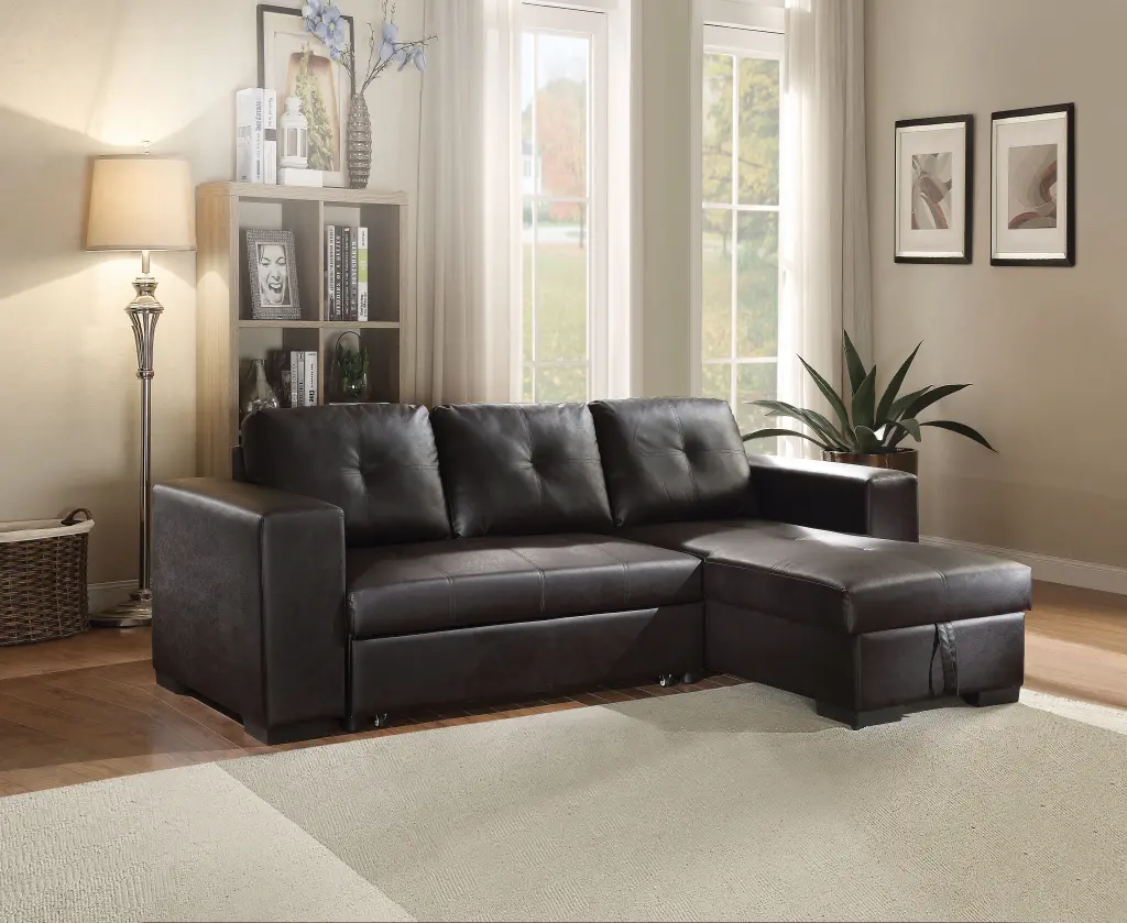 Ucloveria Black PU Sectional Sofa Pull Out Sleeper