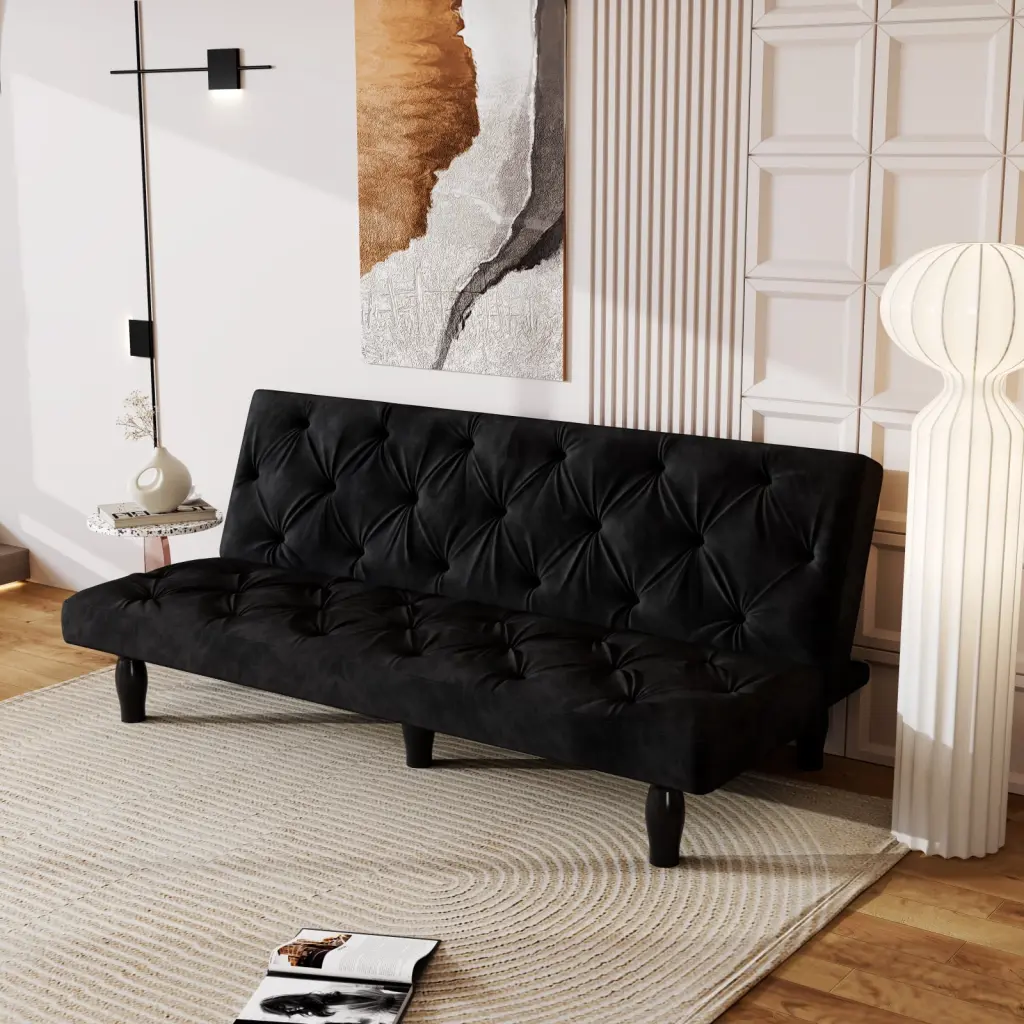 Modern 66 Black Velvet Sofa Bed Converter Living Rooms Apartments Bedrooms Wodine