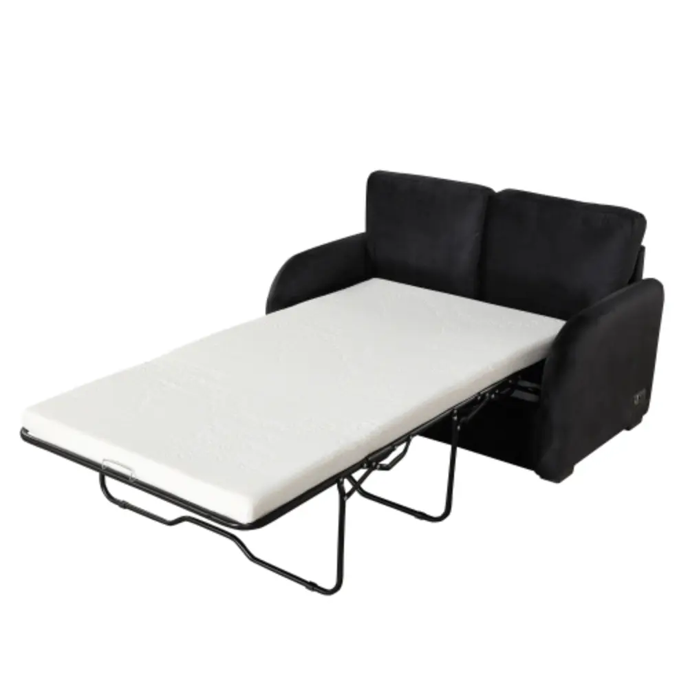 Pull Out Sofa Bed USB Charging Port and 3-pin Plug Twin Size Mattress Pad Black Loveseat Sleeper Small Apartment YRWL