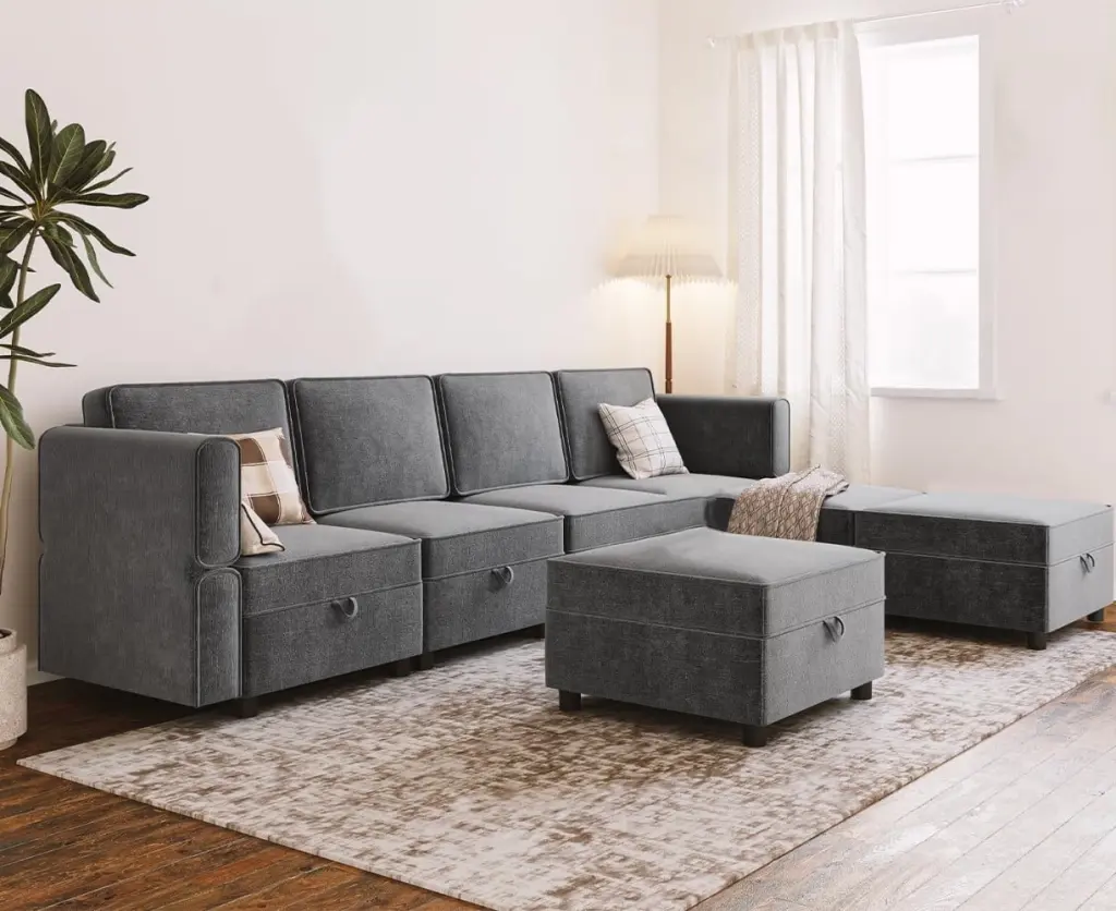 Zzistar Modular Sectional Sofa 7 Person Convertible Sofa Sleeper Adjustable Armrest and Storage Ottoman