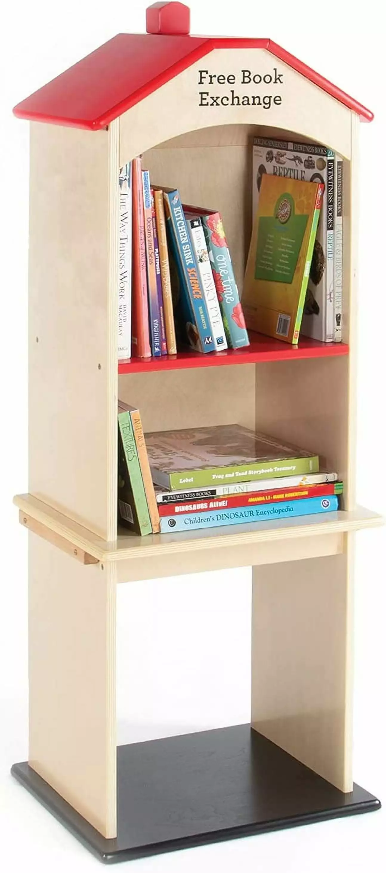YOJFOTOOU 3 Shelf Wooden Free Library Exchange Book Stand Classroom Furniture YoJoFHM