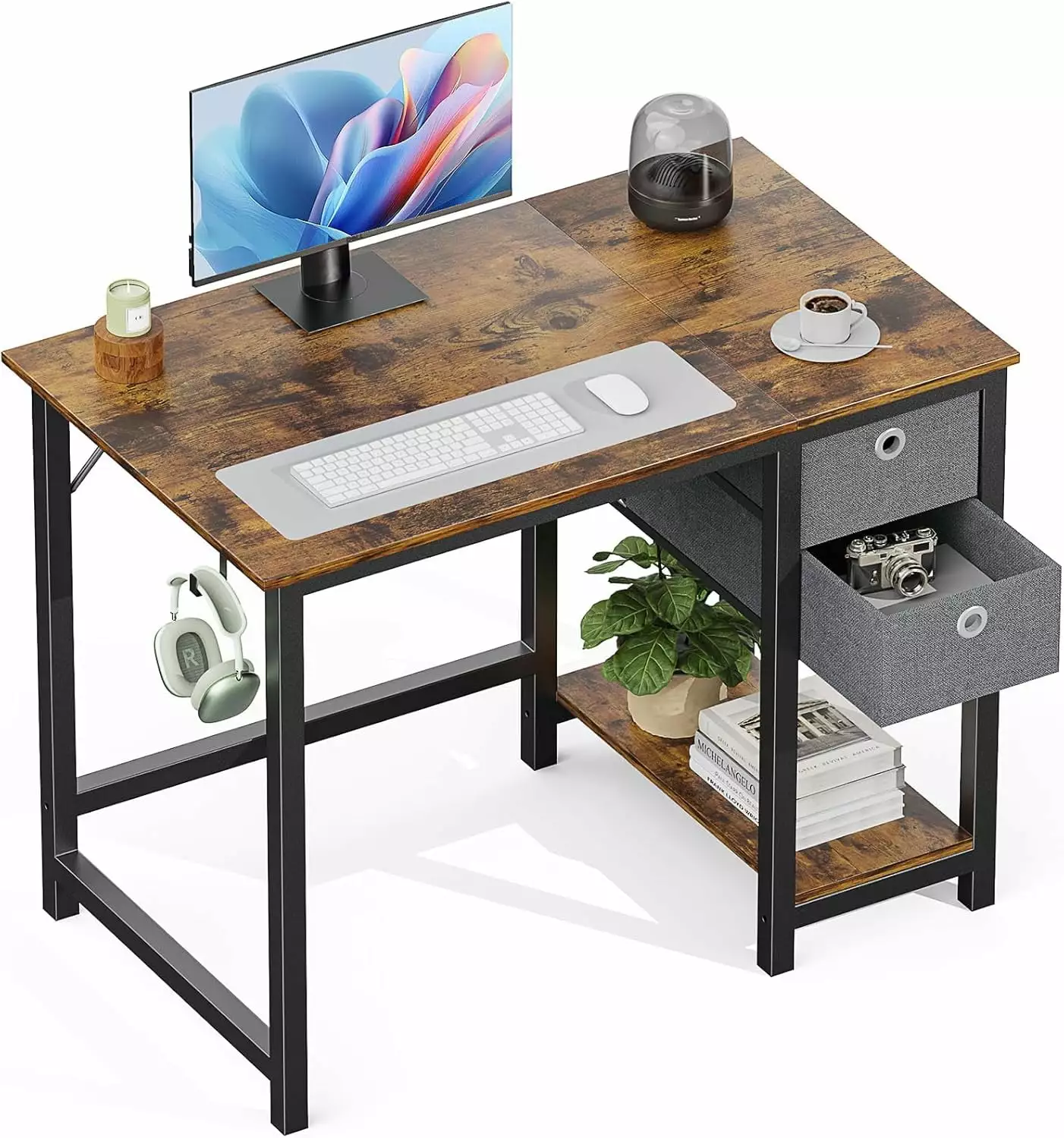 Small Computer Desk Drawers 40 Inch Office Writing Work Kids Study Table Rustic Brown A&A Manufacturing