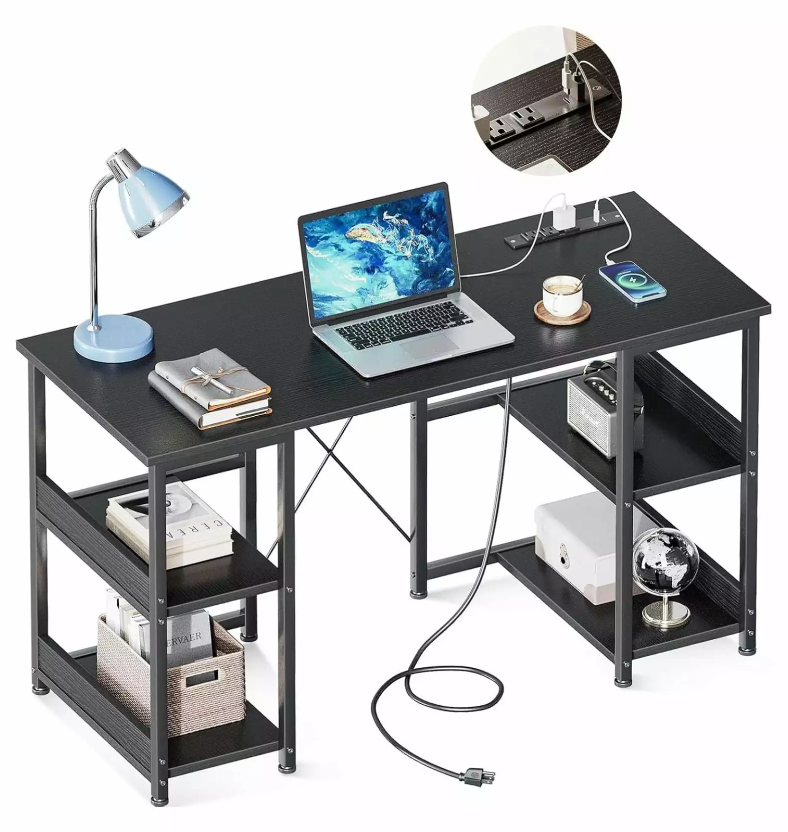 40 Inch Small Computer Desk Power Outlets USB Charging Port Modern Simple Desk Small Spaces Home Office Black Depot Esh