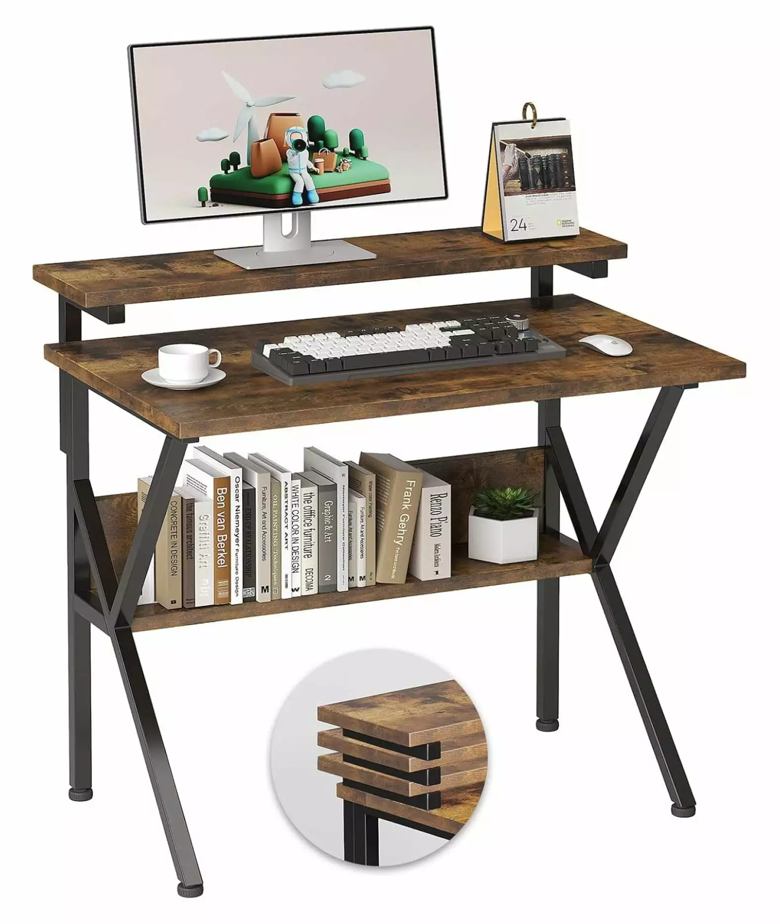 Small Desk 27.5 Inch Small Computer Desk Small Spaces Computer Desk Adjustable Monitor Stand Compact Desk Storage WCYQuality