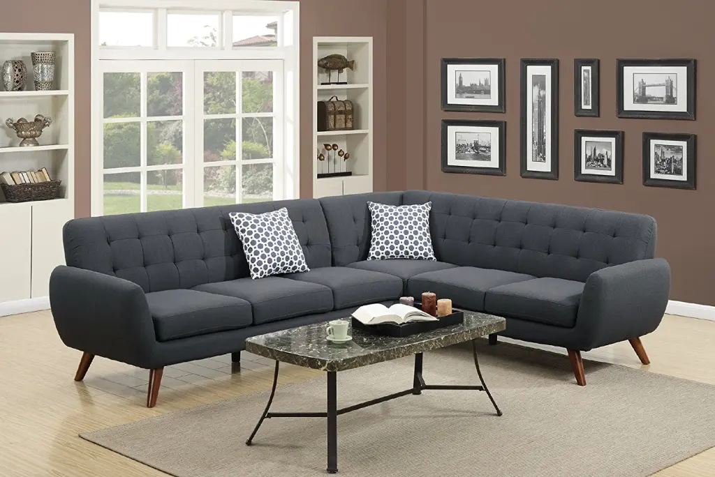 2 Piece Modern Ash Black Polyfiber Sectional Sofa Set Tufted Back Amazing Choice