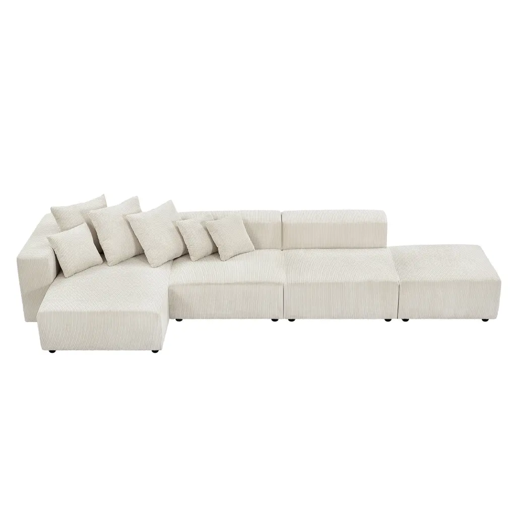 DeeHome Soft Corduroy Sectional Modular Sofa 4 Piece Set Small L-Shaped Chaise Couch Living Room