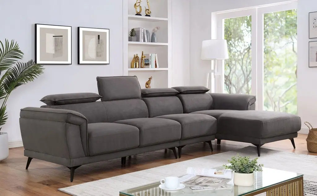 Dark Gray Fabric 2-Seater Sofa Armless Chair Right Chaise Living Room 3pc Sectional Set Esofastore