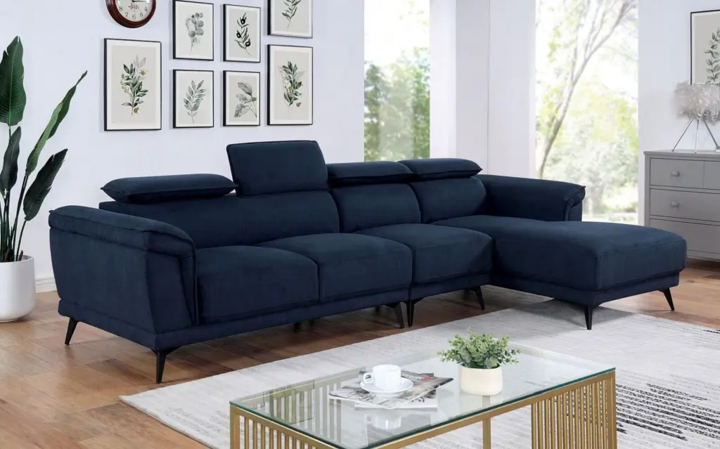 Navy Fabric Left 2-Seater Sofa Armless Chair Right Chaise Living Room 3pc Sectional Set Esofastore