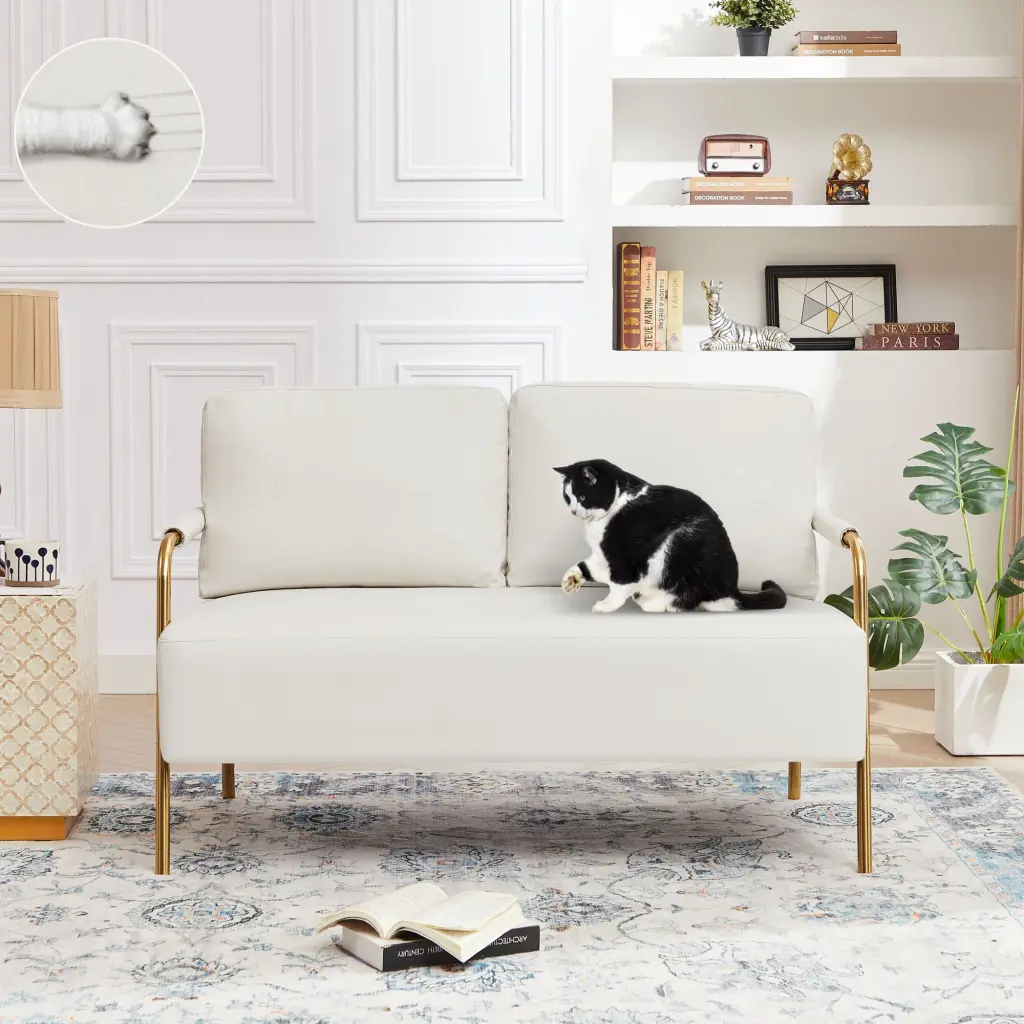 Small Pet Friendly Fabric Loveseat 2-Seater Couch Removable Back Cushion Beige Jamini